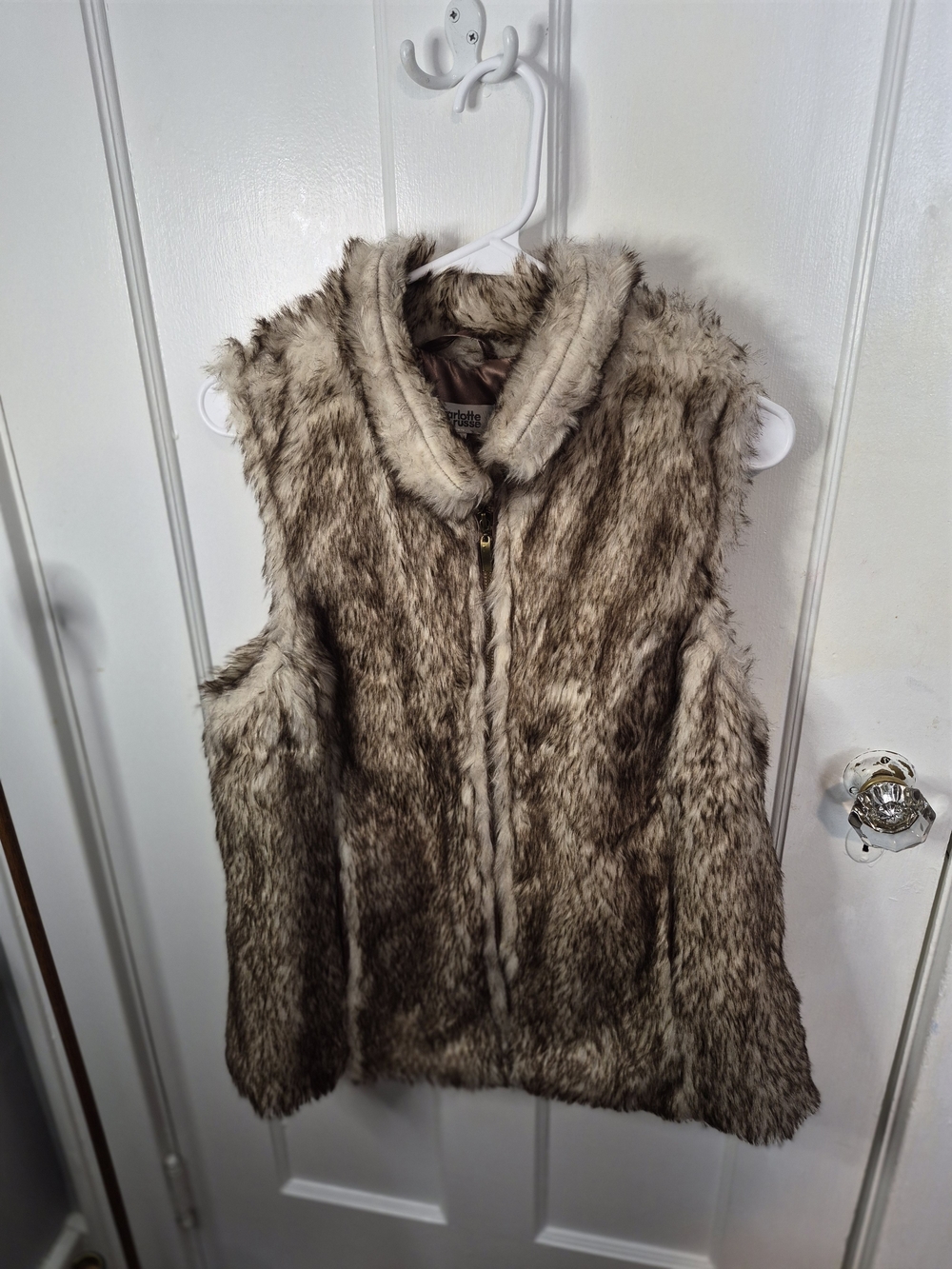 Charlotte Russe Faux Fur Coat Jacket in Brown and Cream